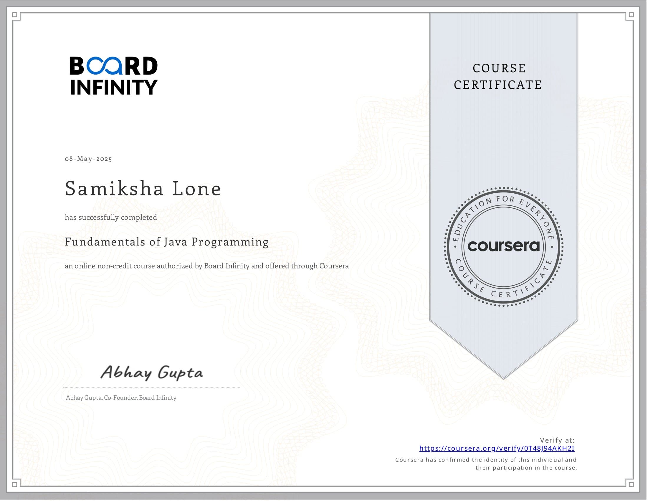 Java Certificate