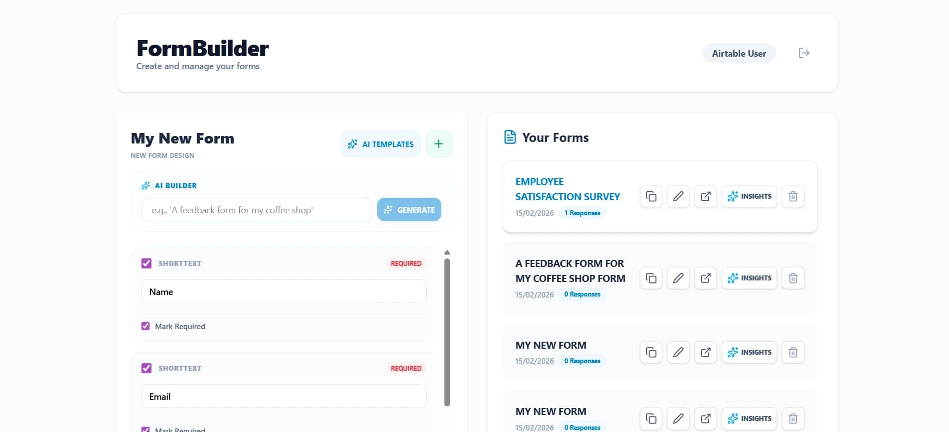FormCraft AI dashboard