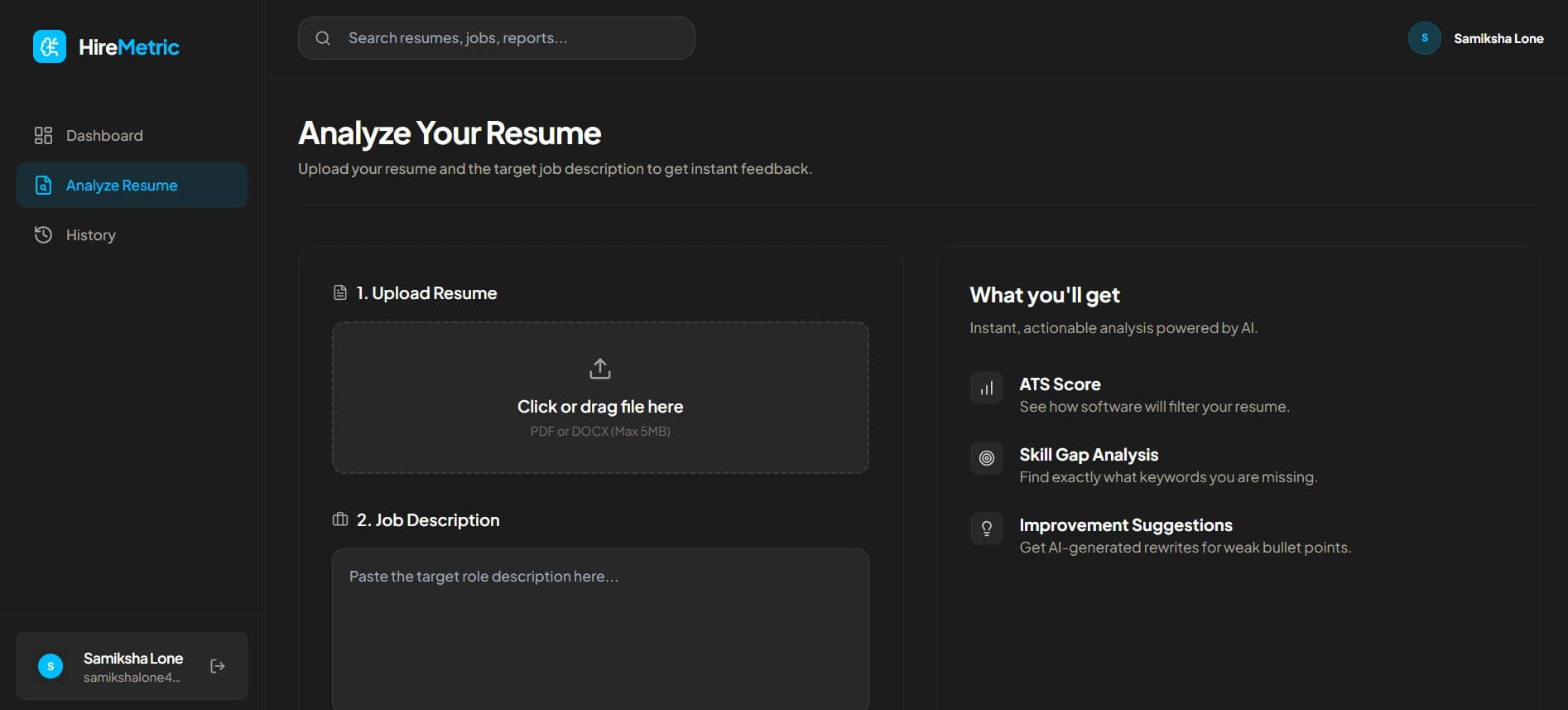 Resume Analyzer dashboard